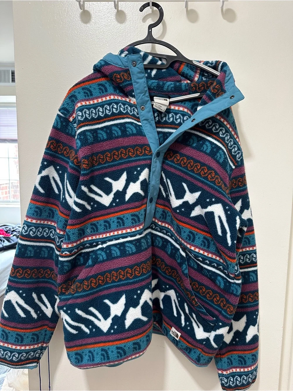 The North Face Multicolor Patterned Fleece Jacket with Light Blue Trim